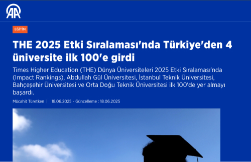 AGÜ, Dünyanın En Başarılı 37’nci Üniversitesi